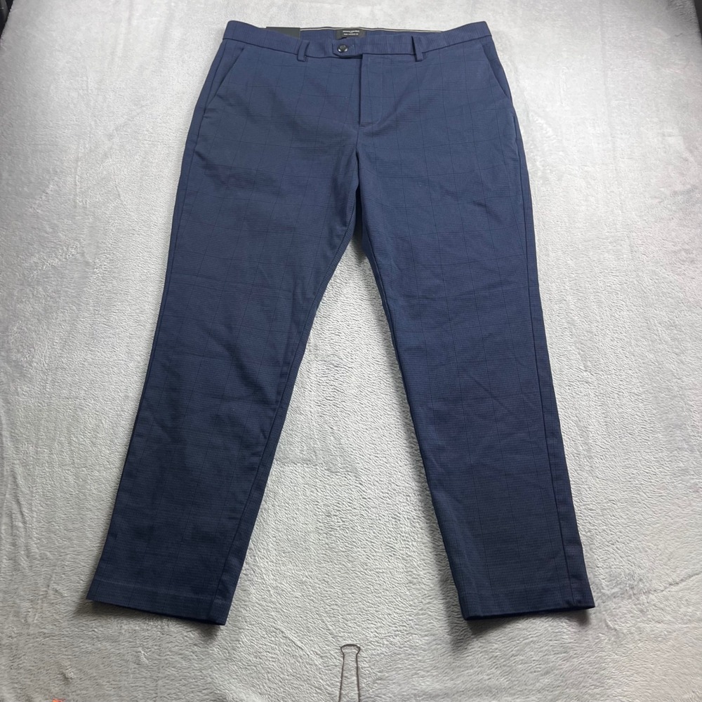 Banana Republic Grayson‎ Slim Tapered Fit Dress Pants Navy Blue Check 35x30 Mens